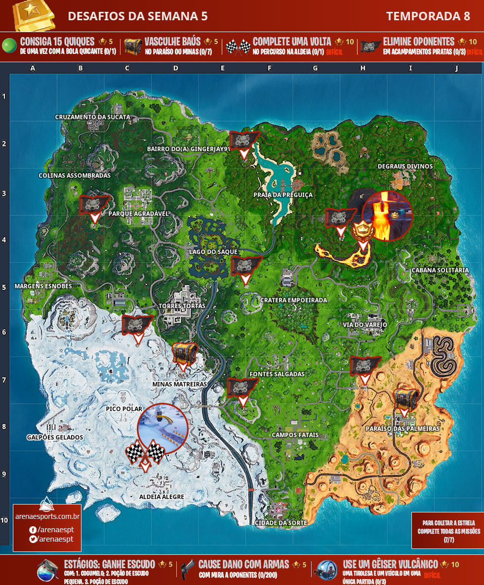 Mapa Dos Desafios Da Semana 5 Da Temporada 8 De Fortnite Arena Esports - mapa dos desafios da semana 5 da temporada 8 de fortnite