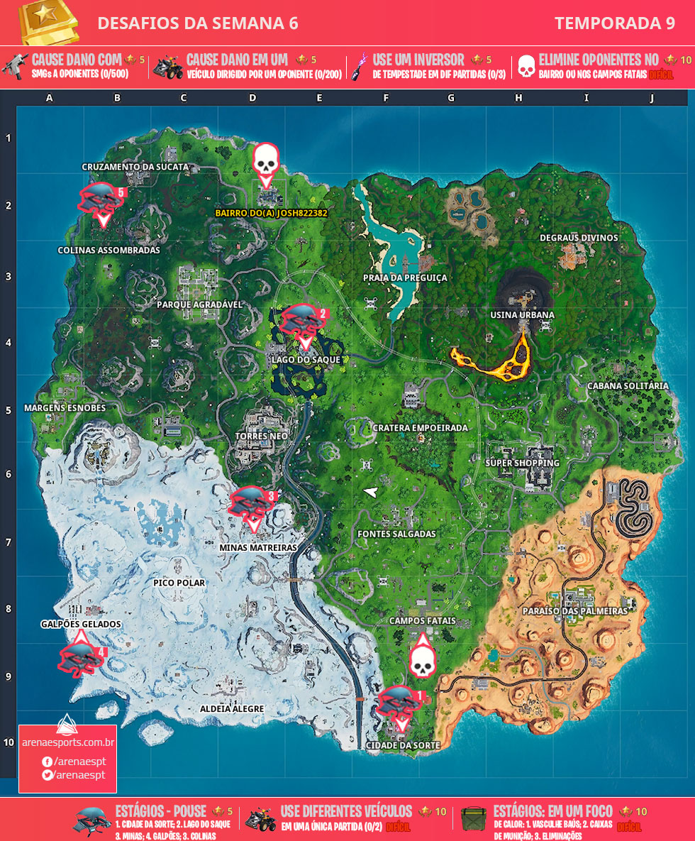 Mapa Dos Desafios Da Semana Da Temporada De Fortnite