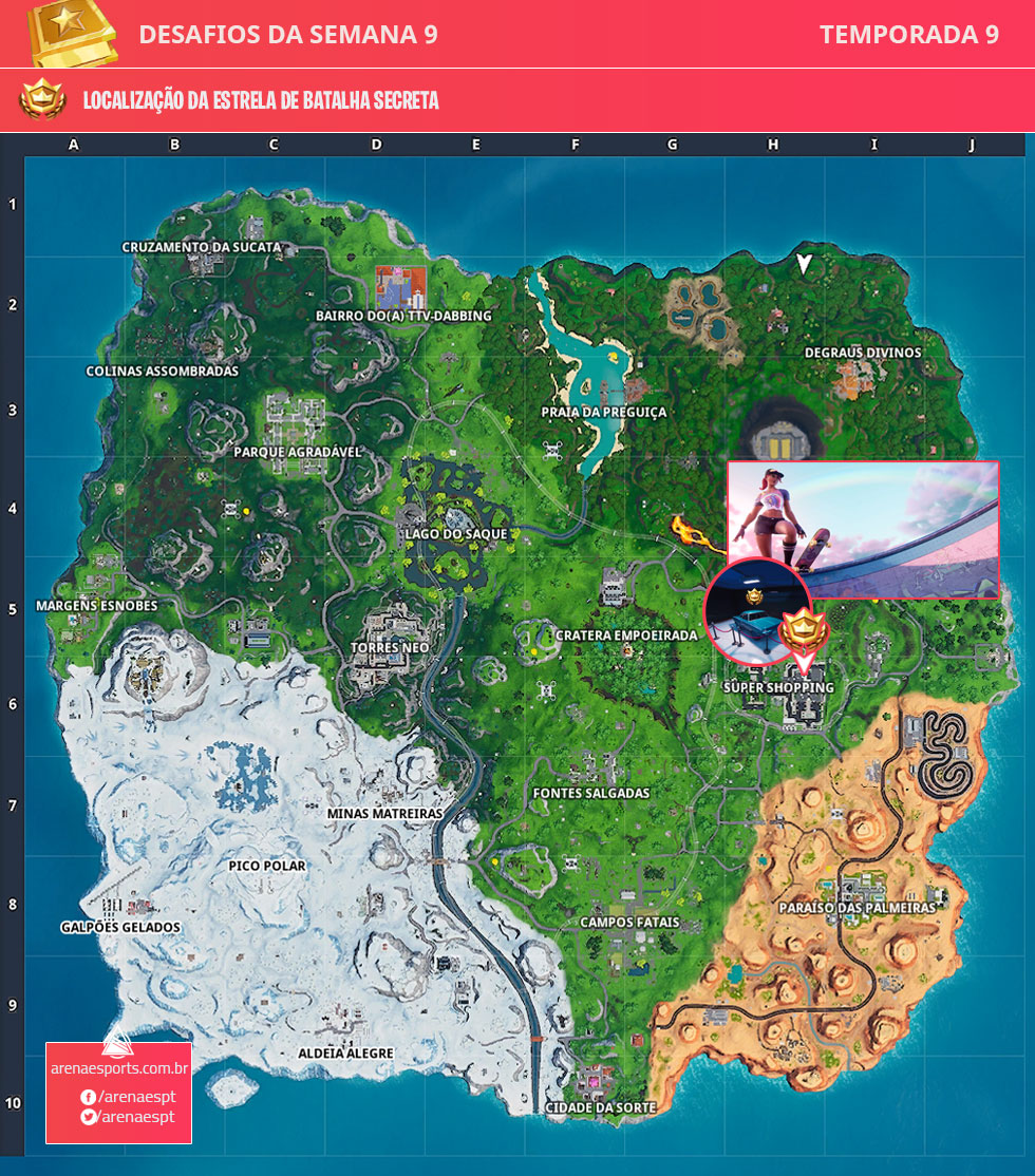 Localização da Estrela de Batalha secreta da Semana 9 da Temporada 9 de Fortnite