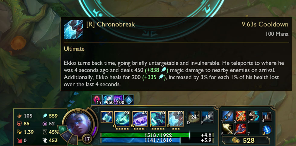 Ekko consegue ficar com apenas 9.6 segundos de tempo de recarga na sua ultimate (Imagem: Reddit/Mullixi)