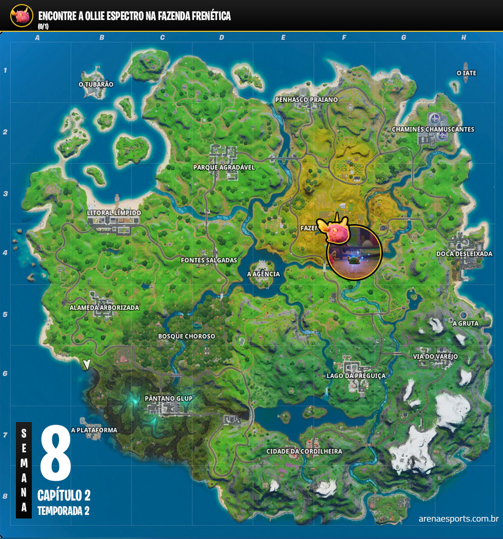 Localização da Ollie ESPECTRO no Fortnite