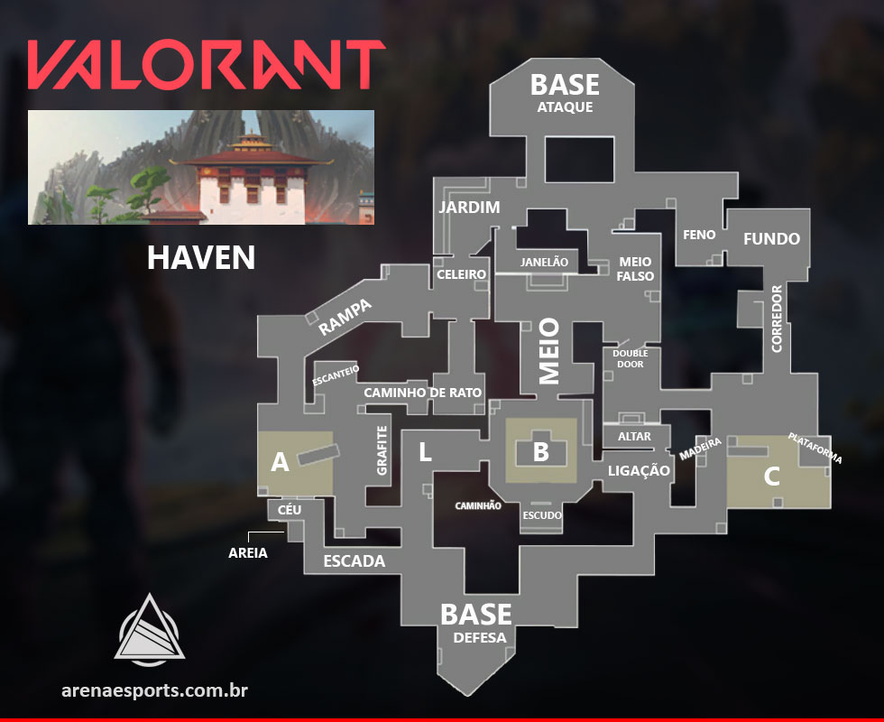 Nome das posições do mapa Haven no VALORANT