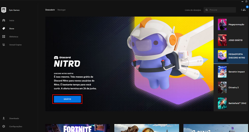 Como pegar o Discord Nitro de graça na Epic Games