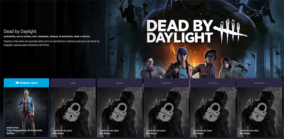 Mais itens de Dead by Daylight serão dados nos próximos meses (Imagem: Prime Gaming)