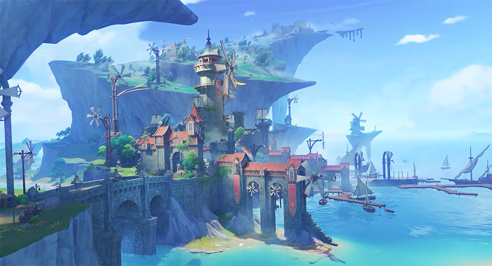Porto de Mondstadt será uma das novas áreas do jogo (Imagem: HoYoverse)